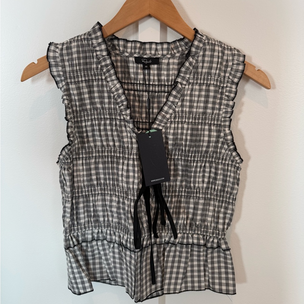 NWT Sz XS Rails Monochrome Checkered Blouse
